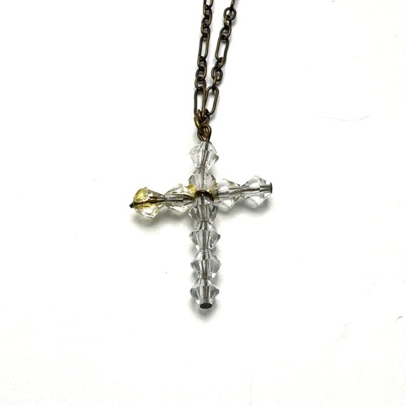 Vintage Erickson Beamon Crystal Cross Necklace Vintage Paperclip Chain — GUC - Picture 3 of 5